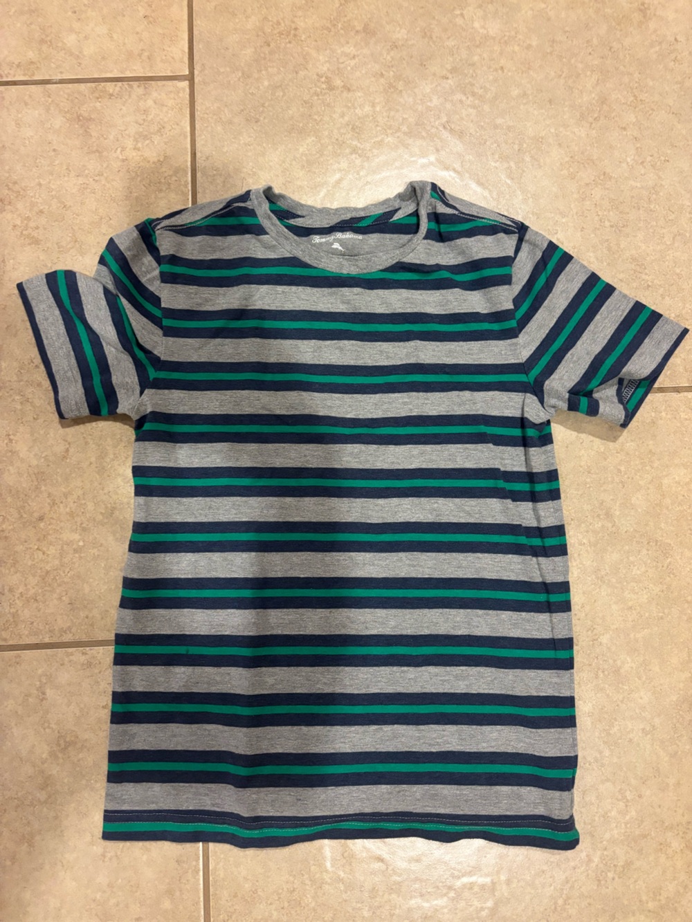 Tommy Bahama Kids' Short Sleeve Striped Tee in Gray, Navy & Teal